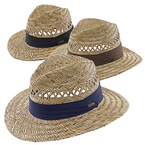Panama Jack Mens Safari Sun Hat - Handwoven Straw, Lightweight, 3" Brim, Inner Elastic Sweatband - color: Navy, size: Large-X-Large