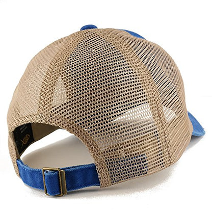 Trendy Apparel Shop Pigment Dyed Front Mesh Back Frayed Bill Trucker Cap - color: Royal