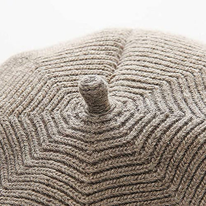 French Style Beret Hat for Women Winter Fall Knit Artist Hats Classic Solid Color Beanie Hat - color: Khaki