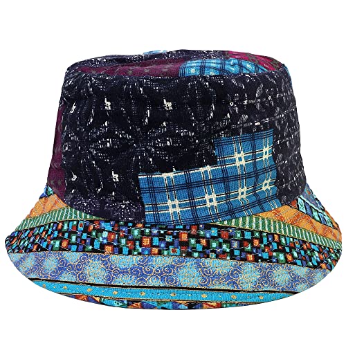 Falari Reversible Bucket Hat for Men Women Summer Travel Beach Outdoor Fishing Hat 100% Cotton - color: J620-blue