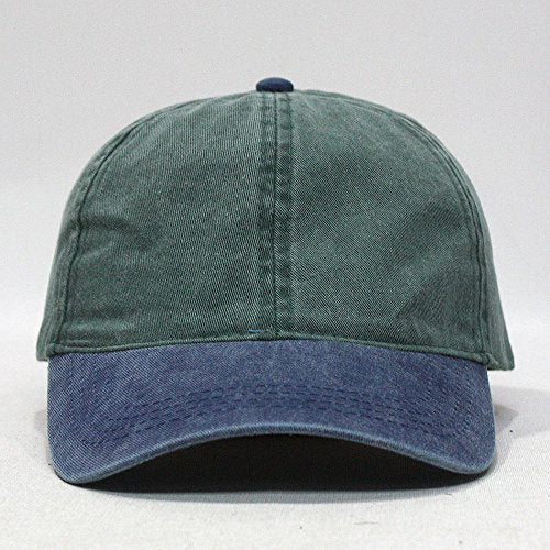 The Vintage Year Ponytail Open Back Washed/Brushed Cotton Adjustable Baseball Sports Cap - color: Navy/Green