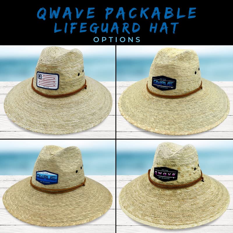 Qwave Packable Stone-Washed Straw Lifeguard Hat for Men and Women - Beach Straw Hat Protects from Summer Sun - color: Gnarly Navy