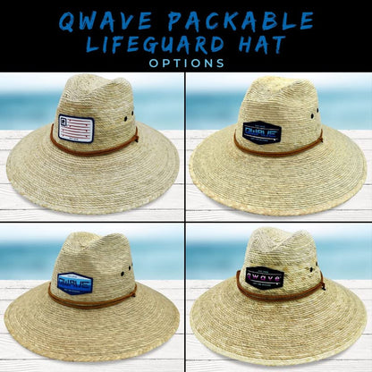 Qwave Packable Stone-Washed Straw Lifeguard Hat for Men and Women - Beach Straw Hat Protects from Summer Sun - color: Gnarly Navy