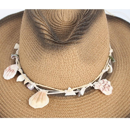 Generic Marine Style Sun Hat Band Seashell Charms Decorative Fedora Panama Strap Belt Replacement Hatband for Women Men Straw Hat Beach Cap (Hat Band Only)
