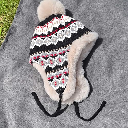 Winter Women Knit Beanie Hat Ear Flaps Trapper Hat Men Toque Warm - color: Black