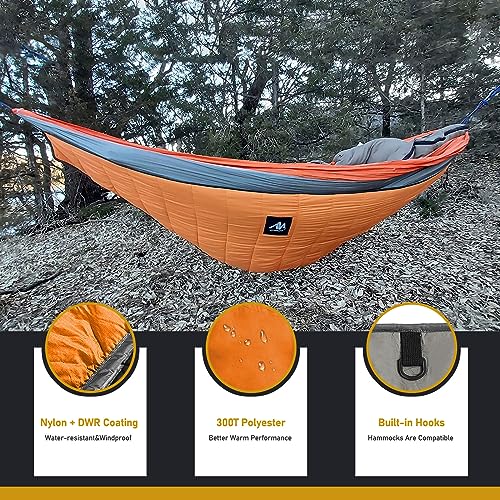 Trapper Hat + Hammock Underquilt, Warm Winter Russian Aviator Hat with Fleece Ear Flaps for Men Women, Orange Under Quilt for Single Hammock