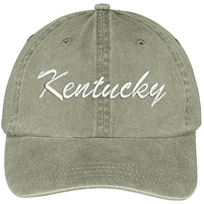 Trendy Apparel Shop Kentucky State Embroidered Low Profile Adjustable Cotton Cap - color: Khaki