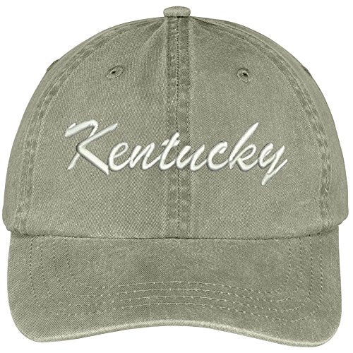 Trendy Apparel Shop Kentucky State Embroidered Low Profile Adjustable Cotton Cap - color: Khaki