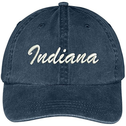 Trendy Apparel Shop Indiana State Embroidered Low Profile Adjustable Cotton Cap - color: Navy