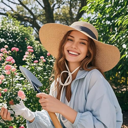 Barelove Sun Straw Hat Wide Brim Shape Hat with UPF 80+, Packable Foldable Floppy Summer Beach Hat for Women Men - color: Khaki-wide