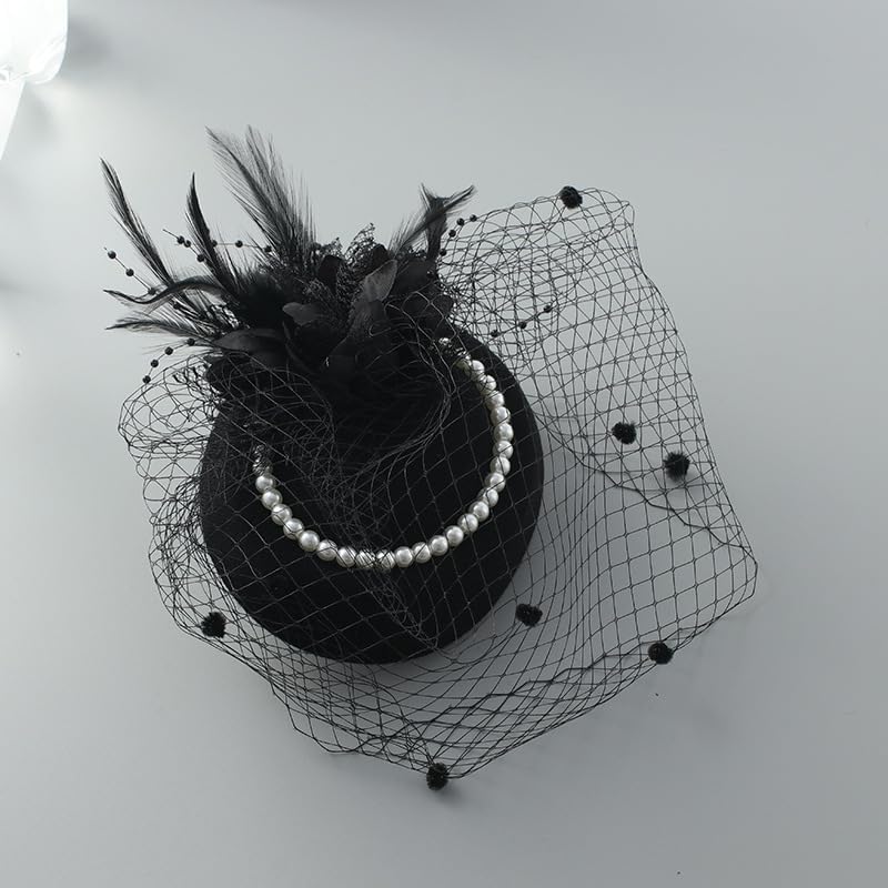 Fascinators Tea Party Hats with Veil - 20s 50s Pillbox Hat Cocktail Tea Party Headwear Church Derby Hat for Women