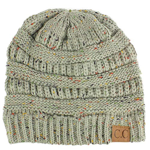 CC Classic Winter Fall Trendy Chunky Stretchy Cable Knit Beanie Hat - color: Confetti Natural Gray