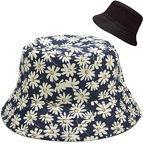 XYIYI Cute Bucket Hat Beach Fisherman Hats for Women, Reversible Double-Side-Wear - color: Daisy Blue