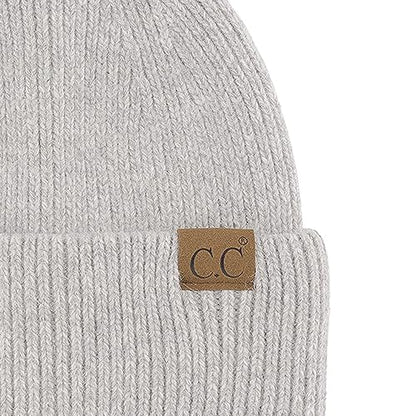 C.C Fuzzy Beanie for Women Unisex - Acrylic Stretchable Soft Warm Knit Winter Skully Hat - color: Angora-lt. Grey