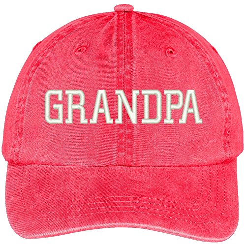 Trendy Apparel Shop Grandpa Embroidered Pigment Dyed Low Profile Cotton Cap - color: Red