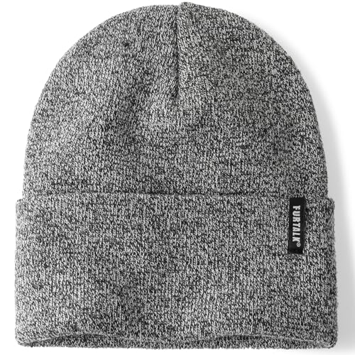 FURTALK Beanie Hat for Men Women Winter Hats for Women Men Soft Warm Unisex Cuffed Beanie Knitted Skull Cap - color: Black/White