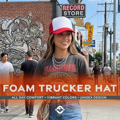 Funky Junque Blank Mesh Foam Lightweight Snapback Trucker Hat - color: White/Red