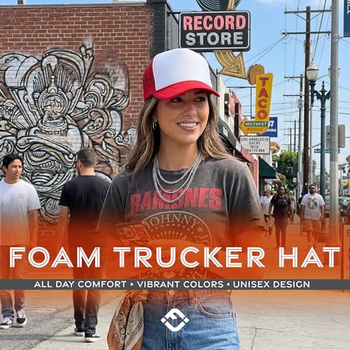 Funky Junque Blank Mesh Foam Lightweight Snapback Trucker Hat - color: White/Red