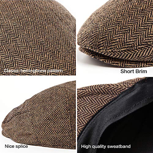 2-Pack Adjustable Newsboy Hats for Men Flat Cap Irish Wool Blend Tweed - color: 002 Black+brown 2pack, size: X-Large-XX-Large