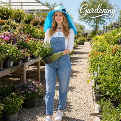 HUAMULAN Women Men Wide Brim Sun Hat Hiking Fishing Hats with Neck Flap - color: Yq005-blue