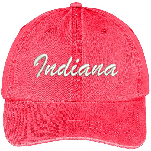 Trendy Apparel Shop Indiana State Embroidered Low Profile Adjustable Cotton Cap - color: Red
