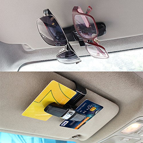 FineGood 2 Pack Glasses Holders for Car Sun Visor, Sunglasses Eyeglasses Mount with Ticket Card Clip - Black