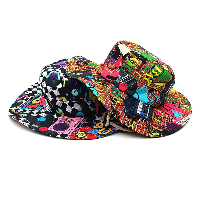 Sun Bucket Hat for Men Women Fishing Beach Safari Trendy Cotton Cowboy Cap for Golf Hiking Hunting Outdoor Boonie - color: 90s Graffiti