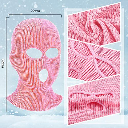 3 Hole Balaclava Ski Mask Cover Winter Knitted - color: Pink