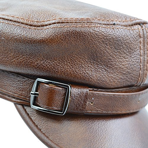 Unisex Genuine Leather Greek Fisherman Sailor Fiddler Driver Hat Flat Cap - color: Brown, size: Medium