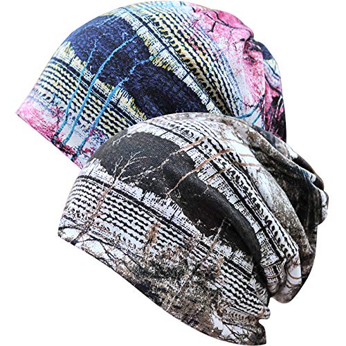 XYIYI Womens Chemo Headwear Hats Cotton Slouchy Beanie Cap Scarf - color: 2pcs Tree-g