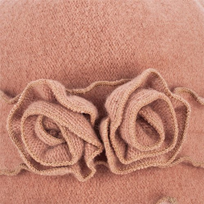 Womens Gatsby 1920s Winter Wool Cap Beret Beanie Crochet Bucket Flower Hat A285 - color: Camel