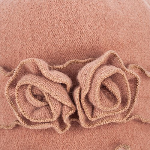 Womens Gatsby 1920s Winter Wool Cap Beret Beanie Crochet Bucket Flower Hat A285 - color: Camel