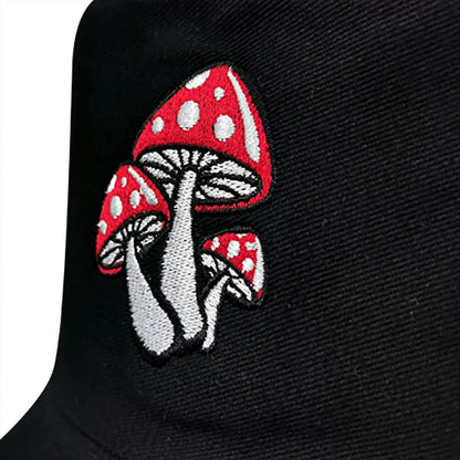 XYIYI Fashion Embroidery Bucket Hat Cotton Beach Fisherman Hats for Women Girls - color: Mushroom Black