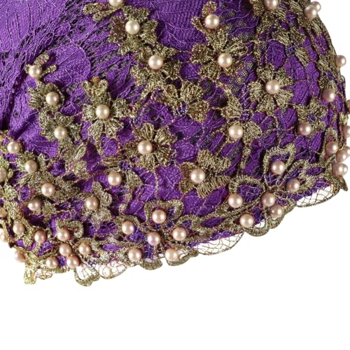 haozaikeji Women Flower Turban Hat Rhinestones Muslim Islamic Head Wrap African Pearl Turban Soft Stretchy Head Cover - color: Purple