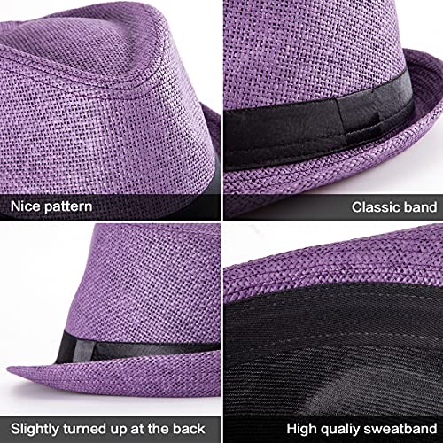 XL Straw Fedora Hats for Men Summer Trilby Beach Travel Panama Casual 7 1/2 - color: Purple
