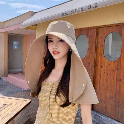 Wide Brim Sun Hat Balaclava Packable Neck Gaiter Lightweight Shawl for Women Summer Hat Beach Outdoors - color: Khaki