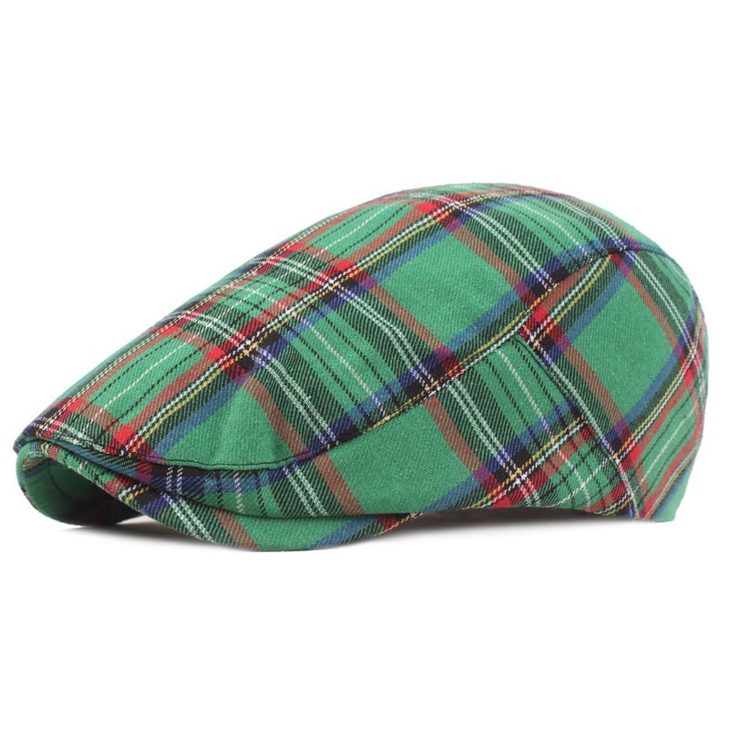 Men's Newsboy Hat Striped Plaid Cap Ivy Gatsby Cabbie Driving Irish Beret - color: Green