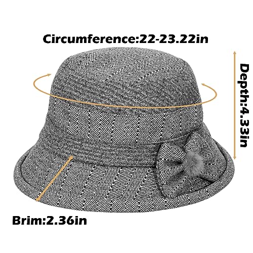 Women Winter Warm Bucket Hat 1920s Vintage Cloche Bowler Hats Fashion Ladies Church Bucket Hat - color: Gray