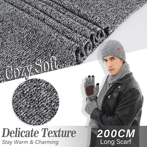 FZ FANTASTIC ZONE Mens Winter Beanie Hat and Scarf Touchscreen Gloves Sets - color: Gray