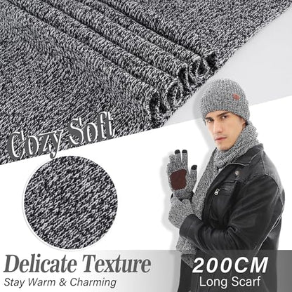 FZ FANTASTIC ZONE Mens Winter Beanie Hat and Scarf Touchscreen Gloves Sets - color: Gray