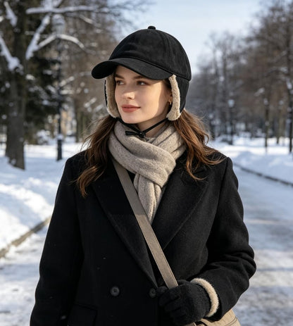 Women Winter Waterproof Earflap Trapper Hats Hunting Ski Hat Sherpa Baseball Cap Ear Flap Fashion Cap Aviator Hat - color: Black