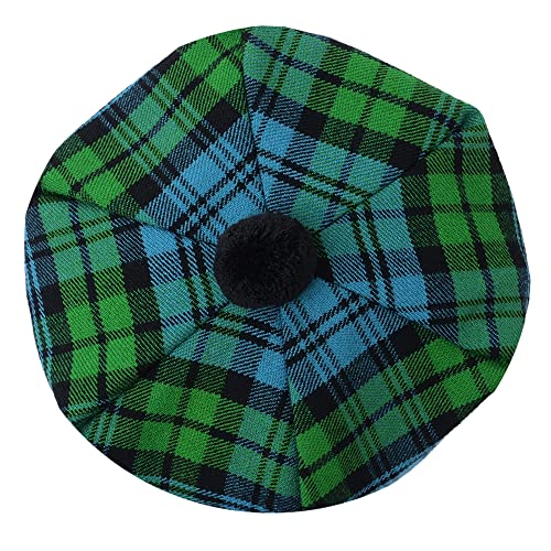 HAAUR Scottish Tammy Hat Traditional Kilt Tam o' Shatner Acrylic Wool Flat Bonnet Various Tartans with Pompom One Size - color: Ancient Campbell