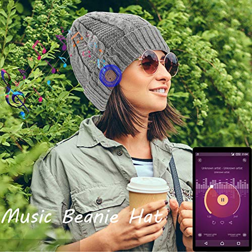 Wireless Hat Music Beanie Women Men Unisex Musical Beanie Hat Winter Warm Cap with Over Ear Headset Headphones Earphone Speaker Beanie Hat - color: Knit Light Grey