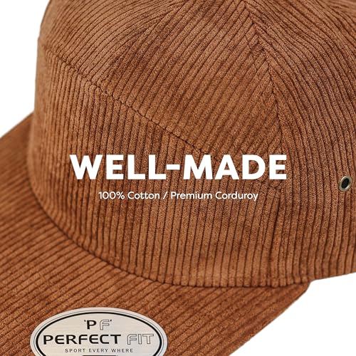 7 Panel Corduroy Cap – Structured Cotton Snapback Flat Bill Adjustable Unisex Streetwear Hat - color: Cooper
