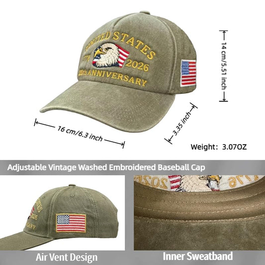 250th Anniversary USA Hat Retro Embroidered Baseball Cap Adjustable Mesh-Back Trucker Hat for Men Women - color: Non-mesh Army Green