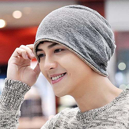 Jeelow Cotton Slouchy Open Top Beanie Hat 2 Pack - color: Navy Grey+grey Red