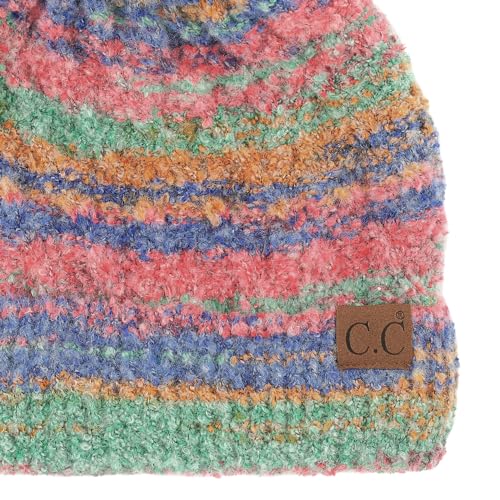C.C Multi Color Space Dye Wool Stretchable Soft Warm Pom Beanie with Faux Fur Pom Knit Winter Skully Hat. - color: Red Combo