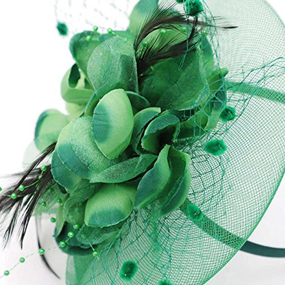 ACTLATI Fascinators Hat for Women Tea Party Headpiece Wedding Cocktail Flower Mesh Feathers Hair Clip 20s Flapper Fascinators - color: A1-dark Green