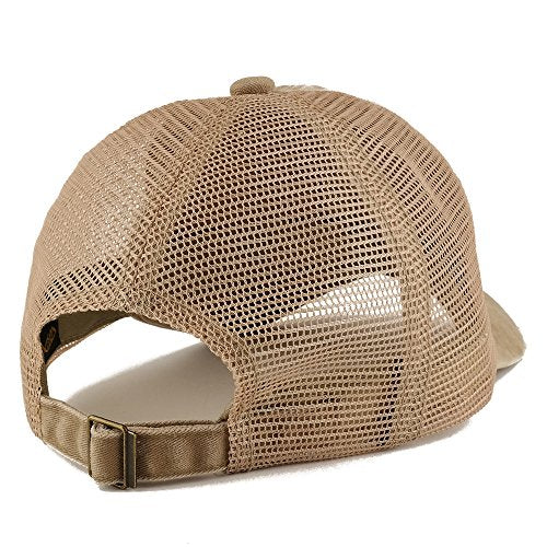 Trendy Apparel Shop Pigment Dyed Front Mesh Back Frayed Bill Trucker Cap - color: Khaki