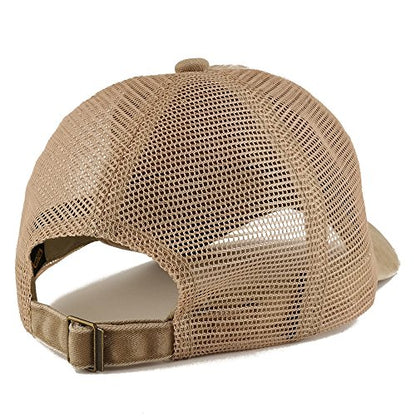Trendy Apparel Shop Pigment Dyed Front Mesh Back Frayed Bill Trucker Cap - color: Khaki